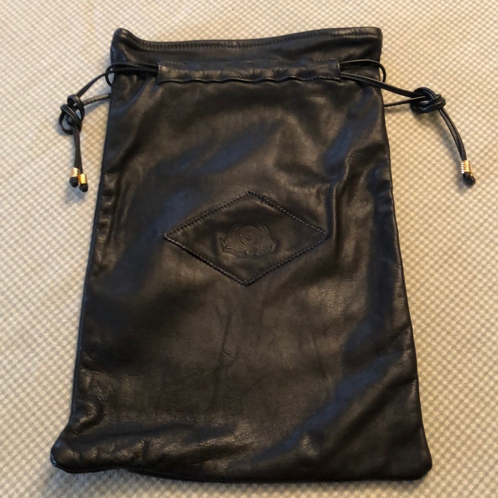 VINTAGE RARE KARNIG MANN GENUINE LEATHER BLACK DRAWSTRING SHOE-BAG SATCHEL- #396
